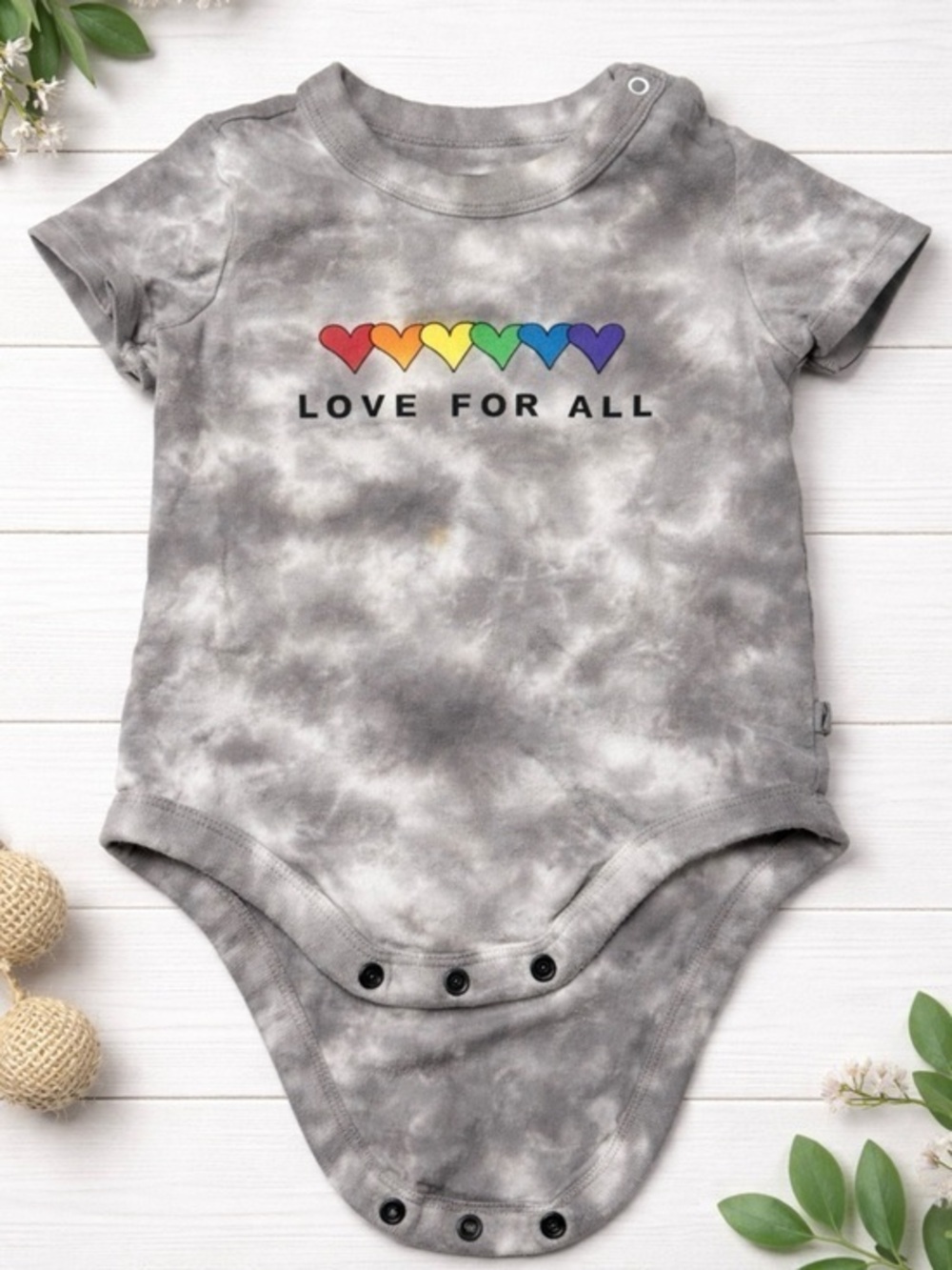 Baby Gap Grey Tie-Dye Baby Bodysuit with Rainbow Hearts